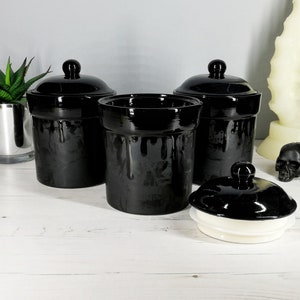 Matte Black, Storage Canisters, Plain or Skull, Tea Coffee Canister, Sugar Jars, Storage Pots, Ceramic Pot, Container, Kitchen, Gothic Goth image 6