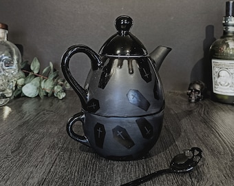 Matte Black Coffin, Individual Tea Pot, Goth Unique Teapot, Black Caldron, Tea-Pot Casket, Kettle Lover, Xmas Present Gift, Gothic Cauldron