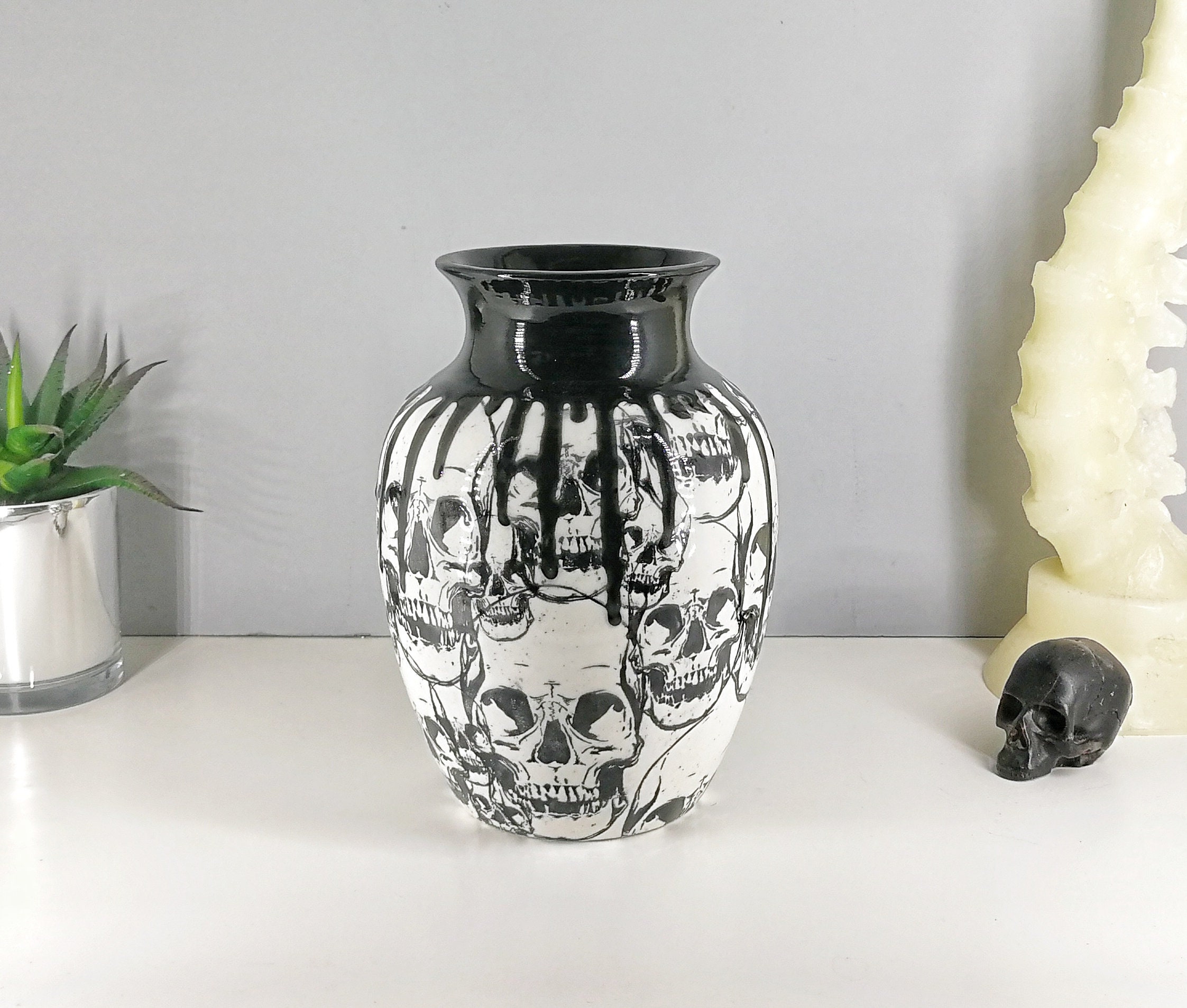 Gothic Skulls Vase, Skull Goth Flowers, Macabre Alternative Flower 