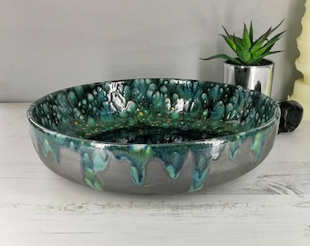 Special Crystal Glaze Salad Bowl, Unique Large Fruit Dish, Pasta serving bowl, housewarming gift, bespoke Kitchen storage, Weird Wonderful