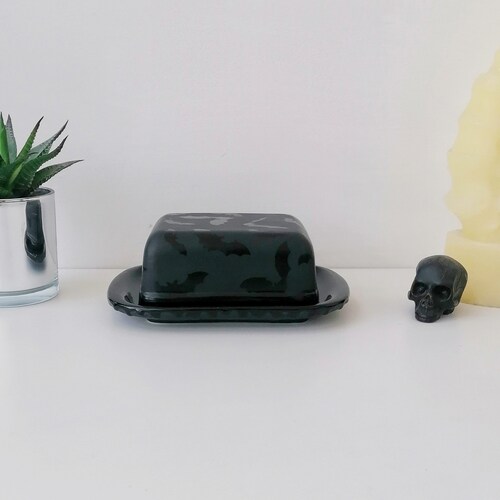 Bat Butter Dish Bats Dome Bowl Matte Black Gothic Gift Etsy
