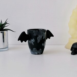 Ghost Bat Wing Mug, Matte Black Mugs, Unique Design, Hand Painted, Gothic Gift, Cute Winged Handle, Weird Goth Wonderful, Spooky, Halloween image 3