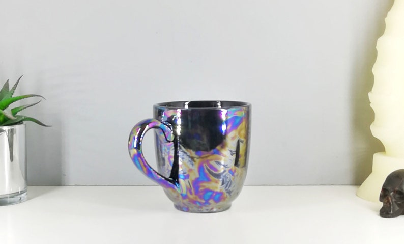 Oil Slick Mega Mug, Pearlescent Style Mugs, Extra Large, Petrol Effect Cup, Tea Coffee Lover, 17 Fluid Ounces, Unique Gift Ceramic image 7