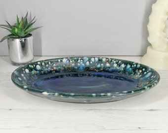 Crystal Glaze Platter, Ceramic Oval Serving Dish, Unique Plate, Gorgeous Design, Blue Green Fruit Bowl, Weird Wonderful, Homeware, Display