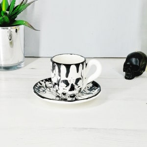 Skull Drip Espresso, Cute Cup and Saucer, Weird and Wonderful, Gothic Ceramic, Coffee Shot, Caffine Addict, Xmas Gift, Halloween Present