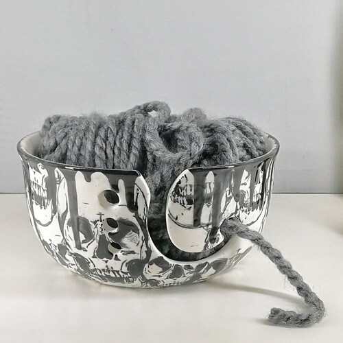 Skull Yarn Bowl Macabre Wool Bowls Gothic Knitting Black Etsy Canada