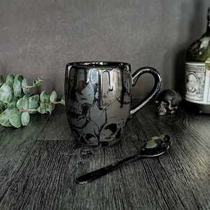 Skull Barrell Mug, Matte Black Mugs, Large Skulls Mugs, Gothic Goth Cup, Tea Coffee Lover, Unique Gift Ceramic, Macabre Death Dark, Emo Punk