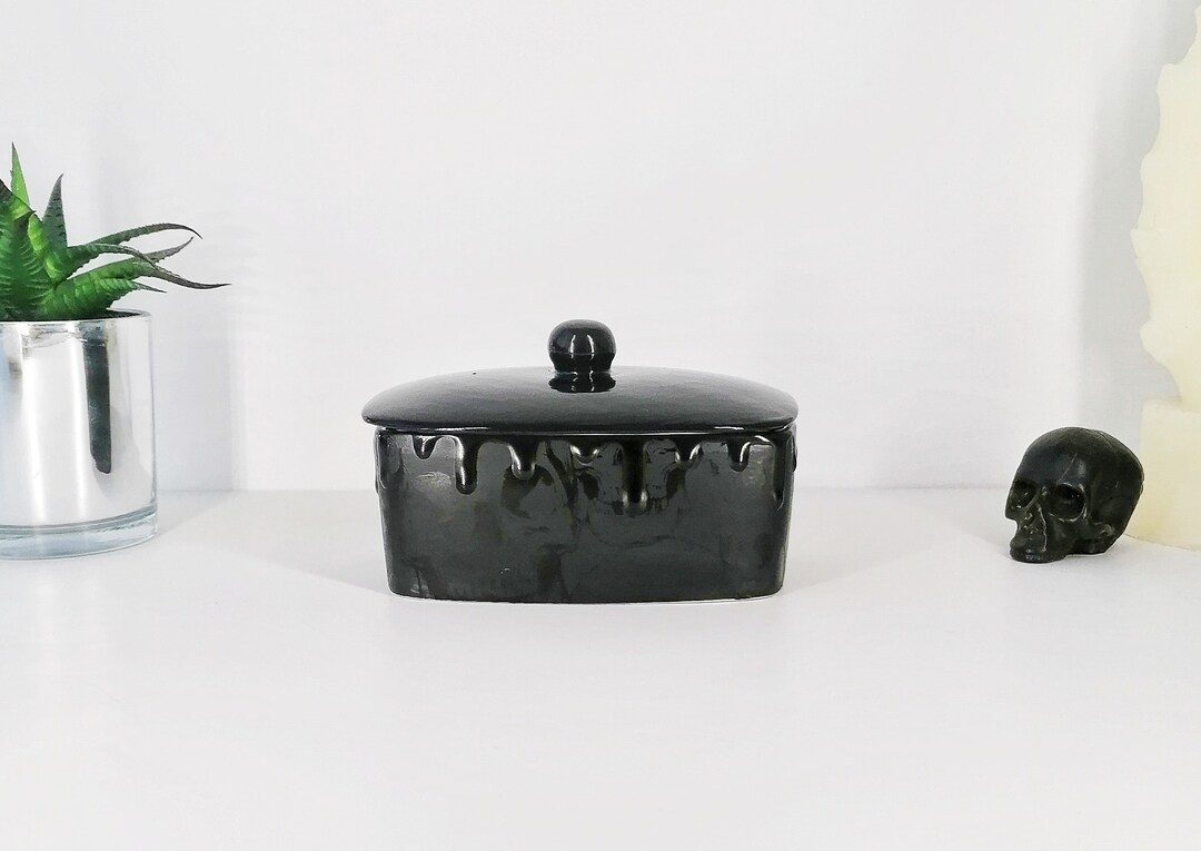 Skull Butter Dish, Skulls Dome Bowl, Matte Black, Gothic Gift, Creepy
