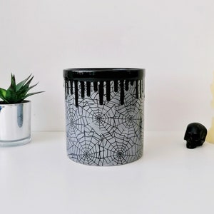 Grey Web Utensil, Gothic Webs Holder, Kitchen Utensils Pot, Homeware Storage Pots, Hand Painted Ceramic, Weird Wonderful, Unique Spider Goth