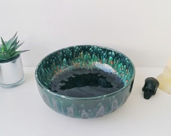 Special Crystal Glaze, Fruit Bowl, Unique Large Salad Dish, Pasta serving bowl, housewarming gift, bespoke Kitchen storage, Weird Wonderful