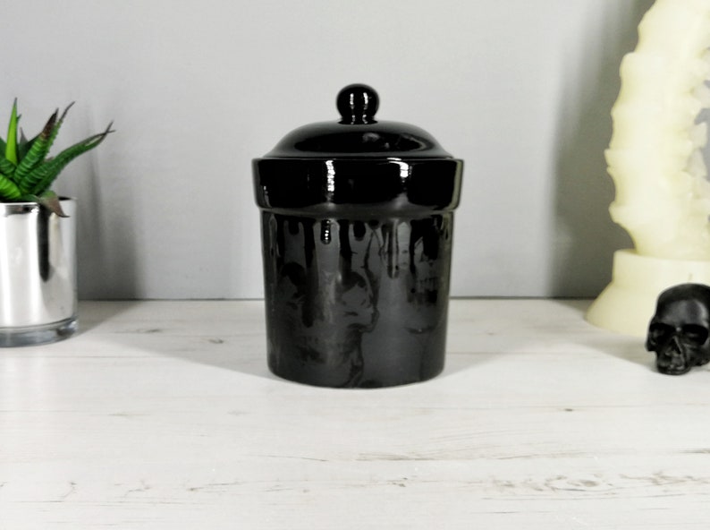 Matte Black, Storage Canisters, Plain or Skull, Tea Coffee Canister, Sugar Jars, Storage Pots, Ceramic Pot, Container, Kitchen, Gothic Goth image 4