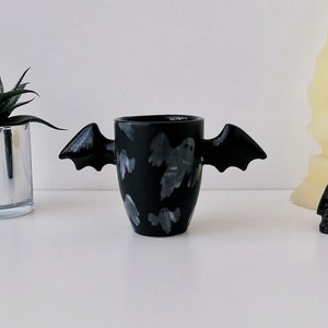 Ghost Bat Wing Mug, Matte Black Mugs, Unique Design, Hand Painted, Gothic Gift, Cute Winged Handle, Weird Goth Wonderful, Spooky, Halloween image 5