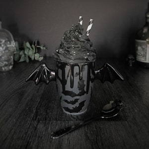 Matte Bat Mug, Bats Wing Cup, Matte Black Mugs, Unique Wings Design, Hand Painted, Gothic Gift, Cute Winged Handle, Weird Goth Wonderful