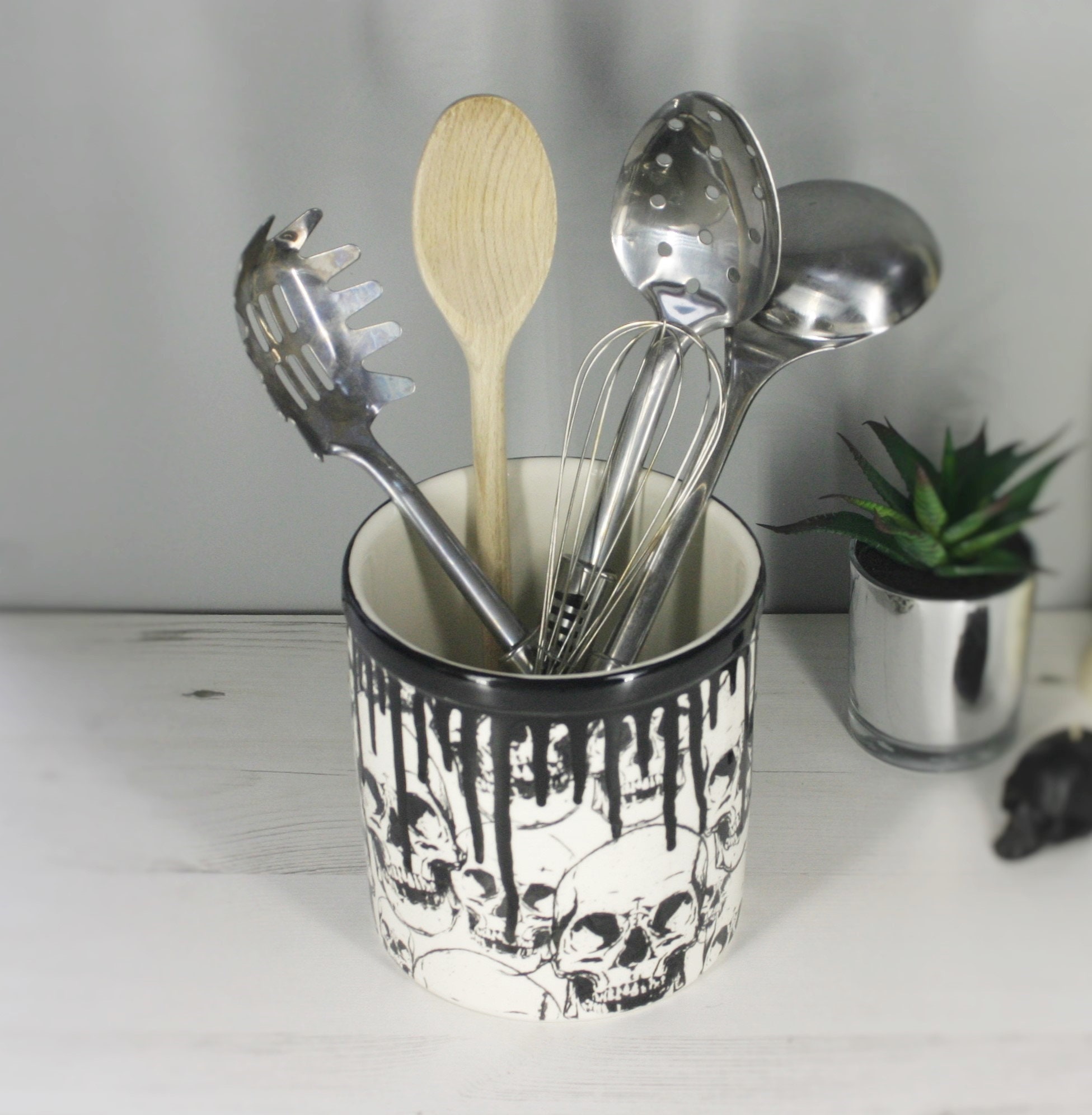 Skull Utensil Holder Kitchen Pot Gothic Homeware Skulls Etsy UK