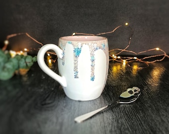 Pastel Barrell Mug, Crystal Pink Mugs, Hand Painted Cup, Large Hot