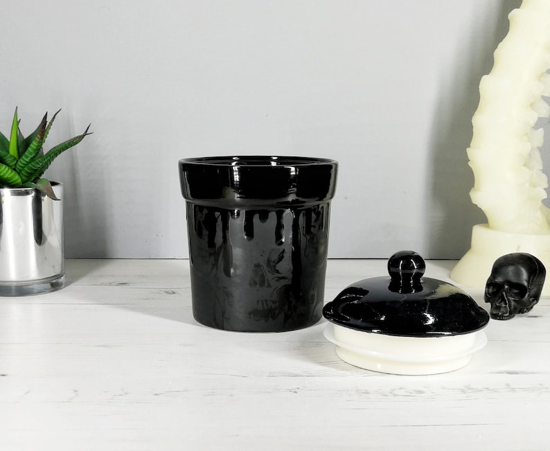 Matte Black, Storage Canisters, Plain or Skull, Tea Coffee Canister, Sugar Jars, Storage Pots, Ceramic Pot, Container, Kitchen, Gothic Goth image 8