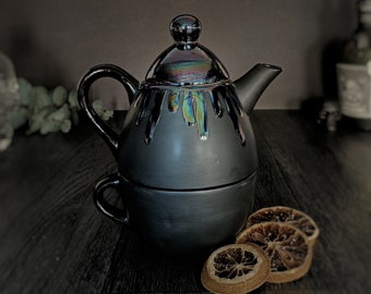 Pearlescent Tea For One, Oil Slick Teapot, Individual Tea Pot, Unique Kettle, Ceramic Lustre Petrol, valentines present gift, Iridescent