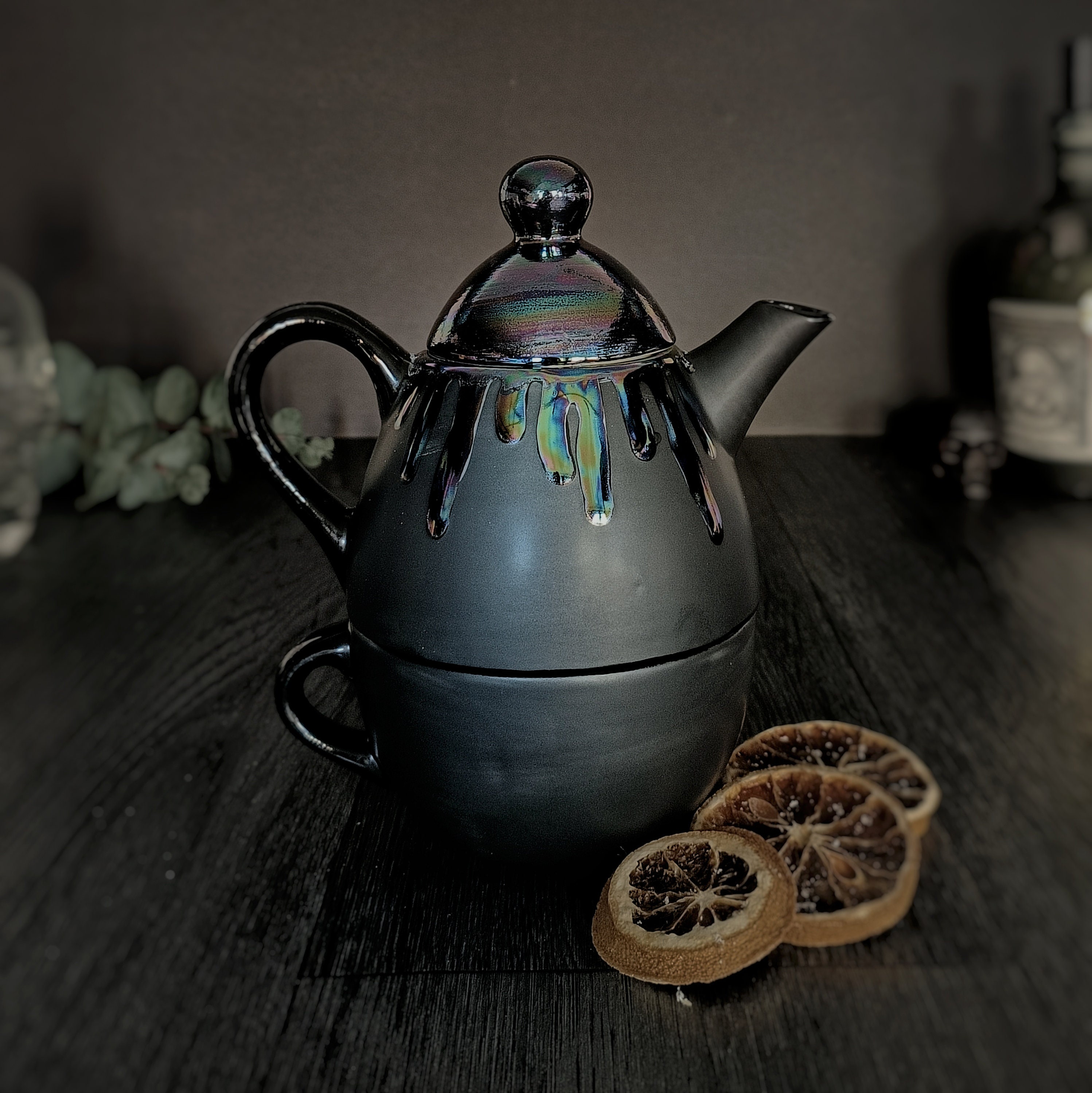 thé nacré pour une personne, théière huile, individuelle, bouilloire unique, pétrole lustré en céramique, cadeau la saint-valentin, irisé
