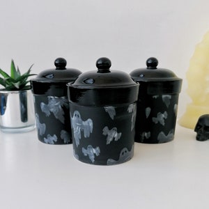 Ghosts Canister Set, Halloween Matte Black, Spooky Storage Canisters, Tea Coffee Sugar, Gothic Jars, Storage Pots, Emo Kitchen Container