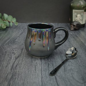 Pearlescent Bulgy Mug, Mother of Pearl, Lustre Petrol Drip, Oil Slick Cup, Tea Coffee Lover, Unique Ceramic, Iridescent Opalescent Mugs