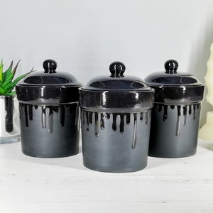 Matte Black, Storage Canisters, Plain or Skull, Tea Coffee Canister, Sugar Jars, Storage Pots, Ceramic Pot, Container, Kitchen, Gothic Goth image 2