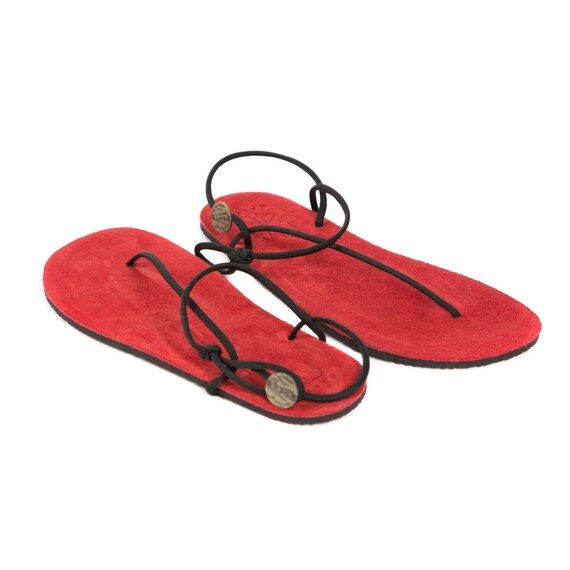 red studded flat sandals