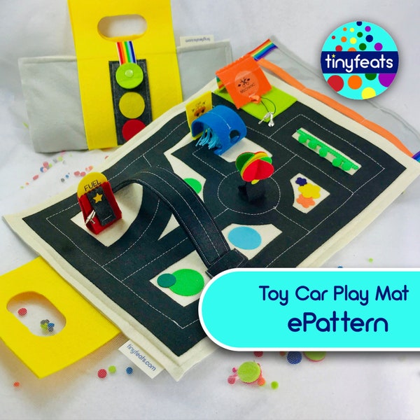 Toy Car Play Mat Sewing Pattern- Instant Download PDF Sewing Tutorial for How to Make Felt Roads Playscape for Hotwheels Cars DIY Kids Toys