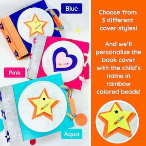 Personalized gifts for kids. Pink, blue or aqua felt book, quiet book, busy book, activity book for kids. Unique birthday gift for kids