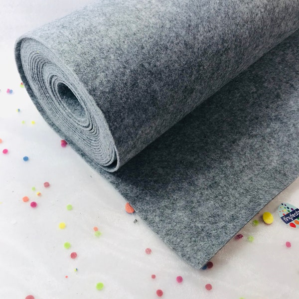 3mm Thick Felt by the Yard - Light Grey Heathered Felt - Pale Gray Marbled Flet- Mid Weight Polyester Felt -Textured Grey Felt Fast Shipping