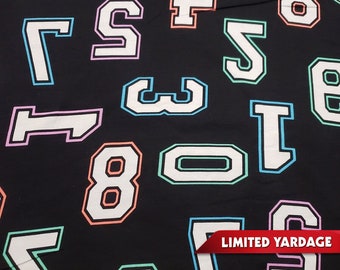 Tossed Numbers Cotton Spandex Jersey Knit Fabric - Black