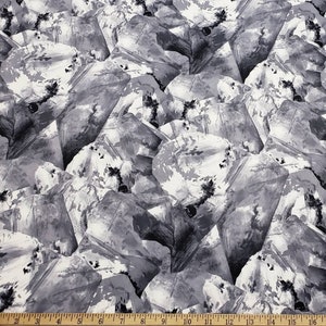 Abstract Arctic Rocks Print in Shades of Gray Poly Spandex Swimwear Fabric by the Yard