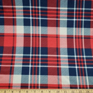 Blue, Red, Navy Print Ponte de Roma Knit Fabric by the Yard - SLIGHTLY FLAWED