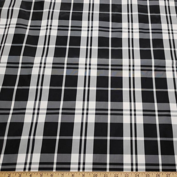 Black and White Big Plaid Yarn Dyed Taffeta Fabric by the Yard