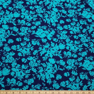 Bright Light Green Teal Foliage Print Rayon Spandex Jersey Fabric - By the Yard