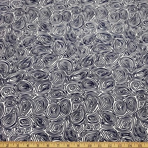 Dark Navy and White Abstract Fingerprints Print Nylon Spandex Fabric by the Yard