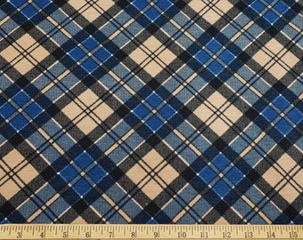 Diagonal Tartan Plaid Lightweight Brushed Rayon Spandex Jersey Fabric by the Yard
