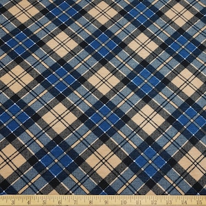 Diagonal Tartan Plaid Lightweight Brushed Rayon Spandex Jersey Fabric by the Yard