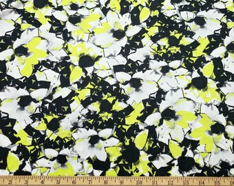 Gray and Lime Green Abstract Flowers Swimsuit Fabric by the Yard