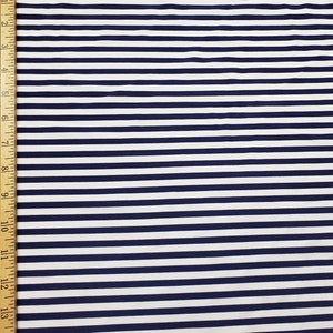 Dark Navy and White Stripes Nylon Spandex Swimwear Fabric by the Yard