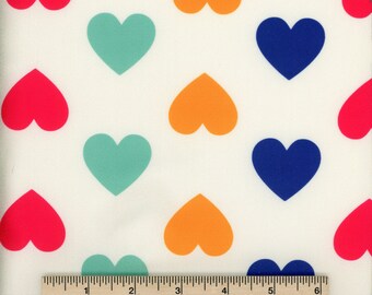 Colorful Hearts on Ivory Nylon Spandex Swimsuit Fabric by the Yard