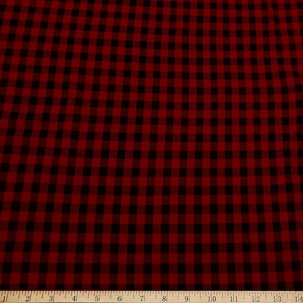 Small Check Red and Black Buffalo Plaid Flannel Fabric by the Yard - Black and Red Buffalo Check Cotton Flannel Fabric 100% Cotton, 7oz/yard