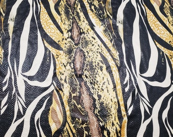 Abstract Snake Animal Print with Clear Foil Lightweight Poly Spandex Venezia Fabric by the Yard