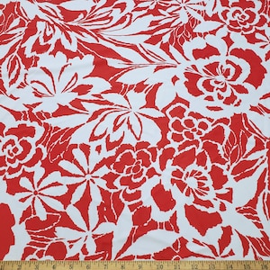 Red and White Silhouette Abstract Floral Print Nylon Spandex Fabric