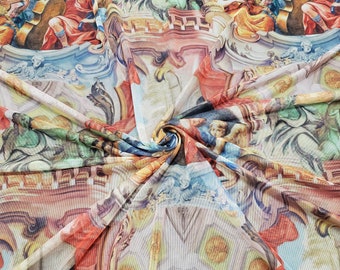 Fresco Painting Style Print on 4-Way Stretch Power Mesh Fabric by the Yard
