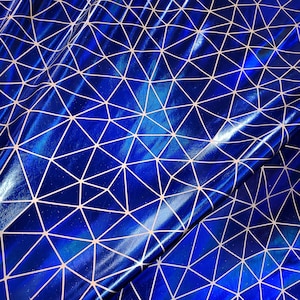 Shattered Glass Metallic Foil 4-Way Stretch Nylon Spandex Fabric – Geometric Triangle Pattern Perfect for Costumes, Dancewear, Accessories