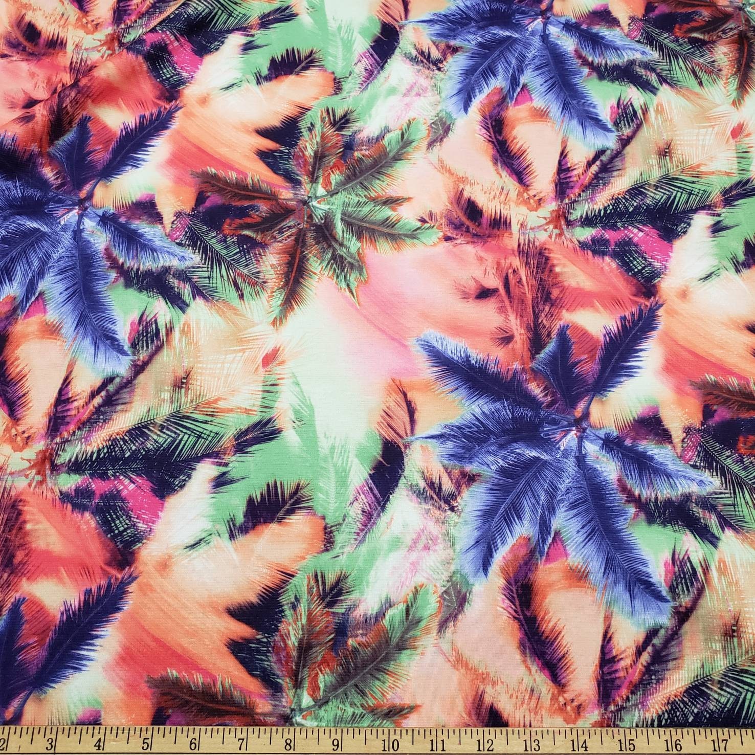 Colorful Abstract Palms Print Ponte de Roma Knit Fabric by the Yard