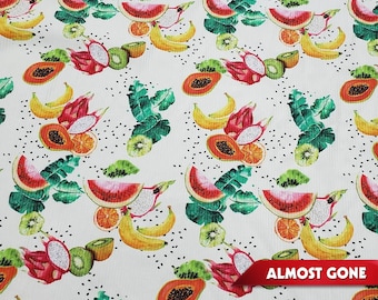 Tropical Fruits on Ivory Ribbed Swimsuit Spandex Fabric, 45" Wide by the Yard