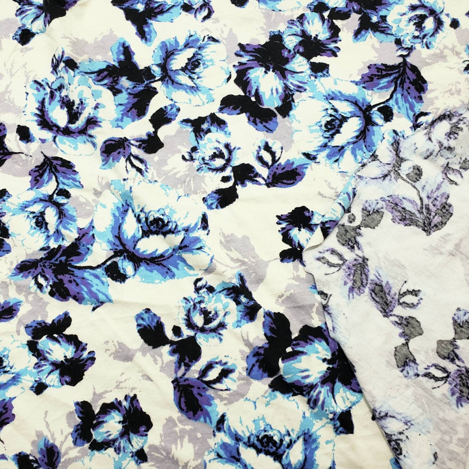 Blue Flowers on Ivory Poly Rayon Spandex Fabric by the Yard | Etsy