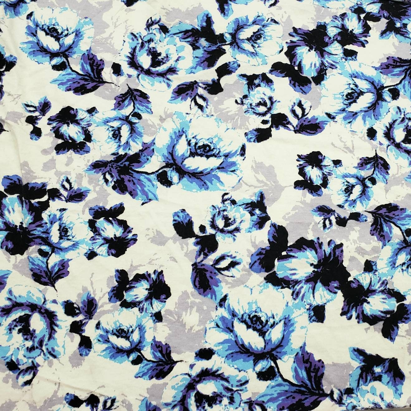 Blue Flowers on Ivory Poly Rayon Spandex Fabric by the Yard | Etsy