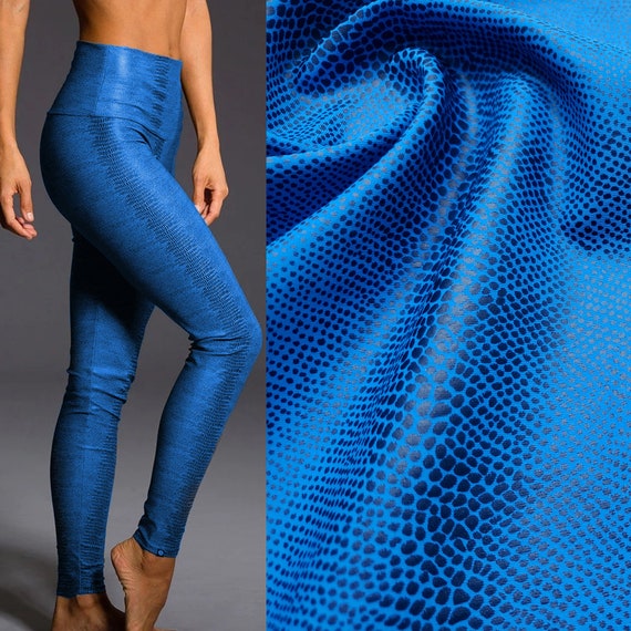 Mystique Reptilian Snake Black Scales 4-way Stretch Fabric Rich Blue Base  Swimsuit Nylon Spandex Fabric by the Yard 